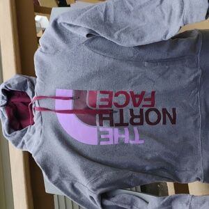 The North Face Gray Hoodie with Maroon Accents